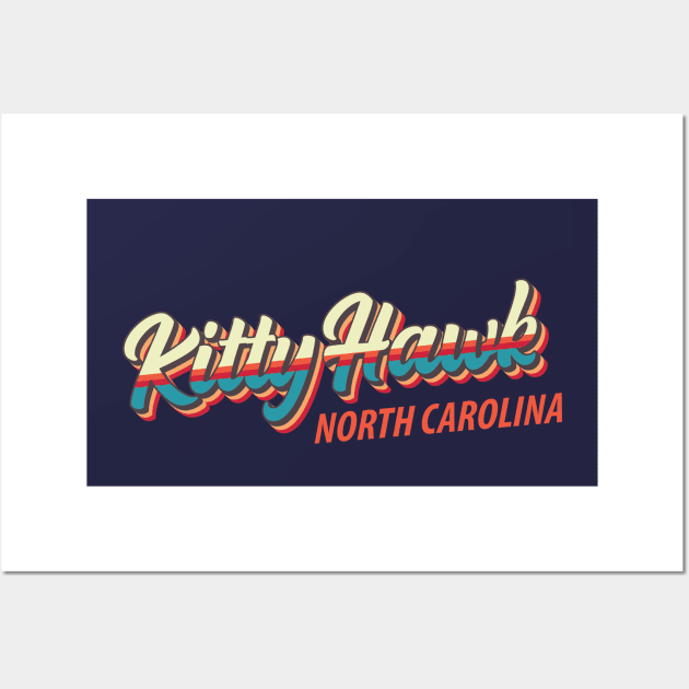 Kitty Hawk North Carolina Outer Banks Vintage Rainbow Script Wall Art by TGKelly